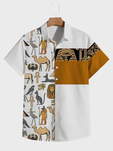 Men's African Pharaoh Animal Knight Colorblock Art Painting Print Shirt