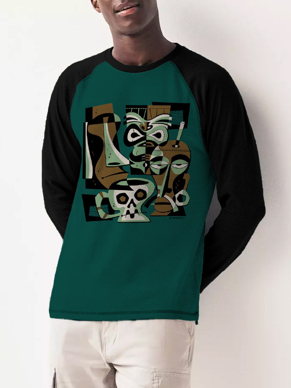Men's African Tribal Stone Art Print Color Block Sleeve Raglan Sweatshirt