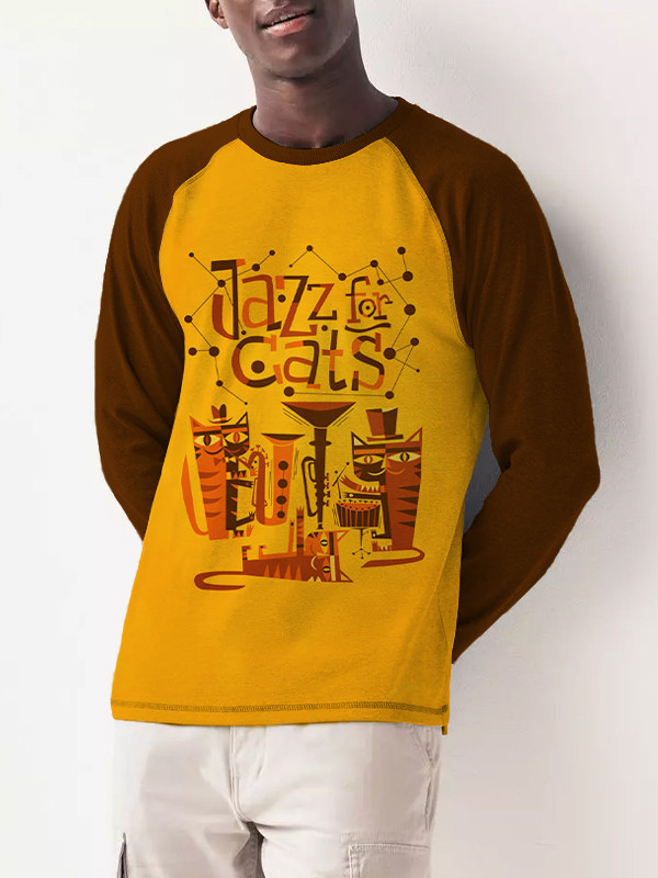 Men's Jazz For Cats Instrument Art Printed Colorblock Casual Sweatshirt