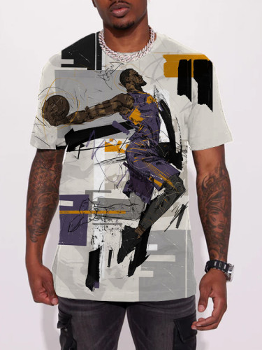 Men's Basketball Slam Dunk Art Painting Printed Casual Tee