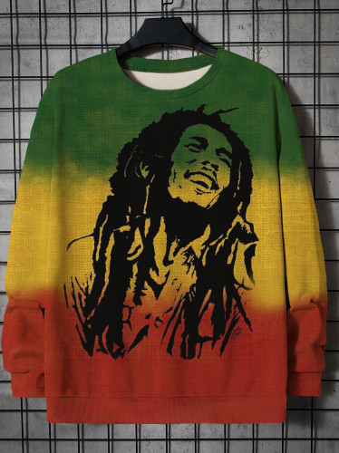 Men's Vintage Color Block Bob Marley Art Print Sweatshirt