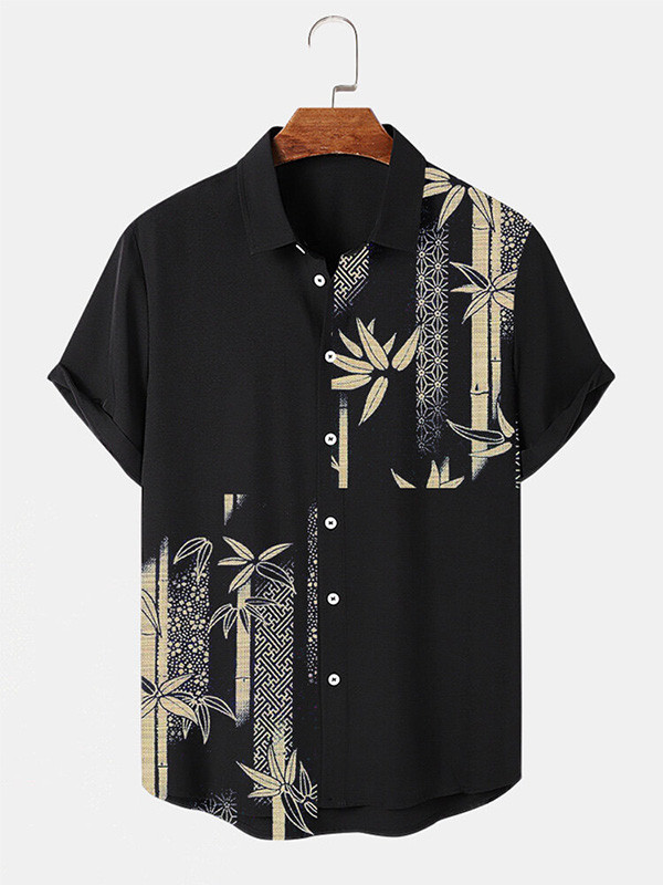 Men's Bamboo Leaf Black History Month Art Painting Print Shirt