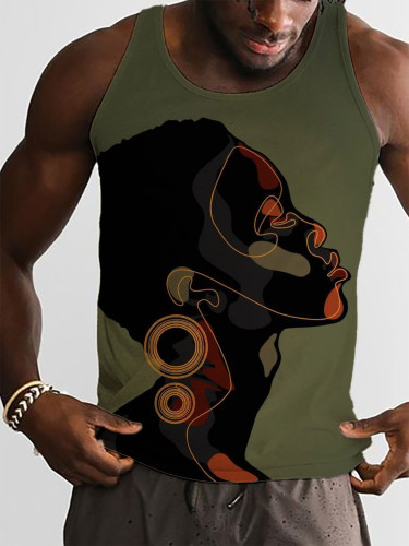 Men's Black Lady Silhouette Art Print Casual Tank Top