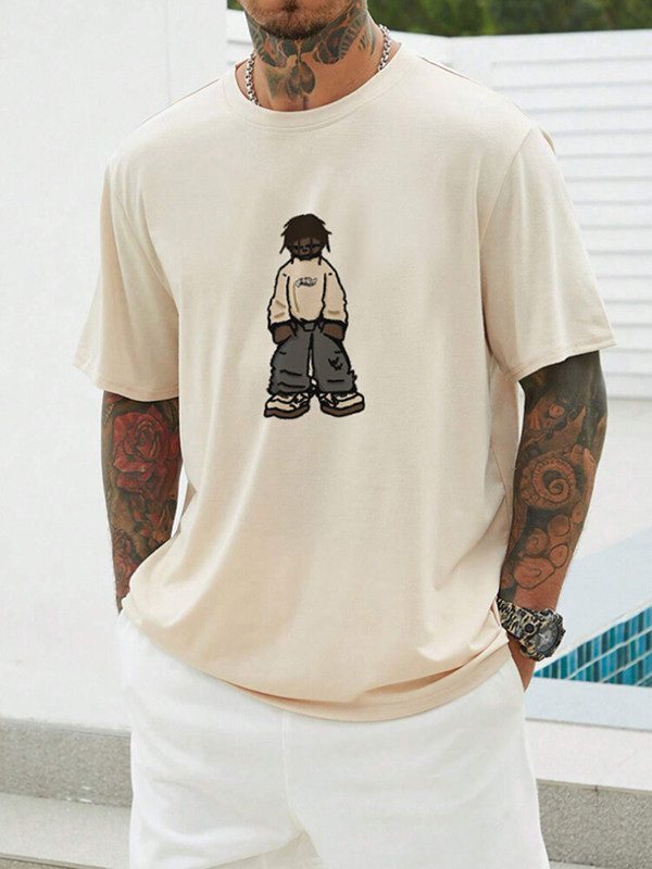 Men's Cartoon African Figure Pattern Print Short Sleeve Casual T-Shirt