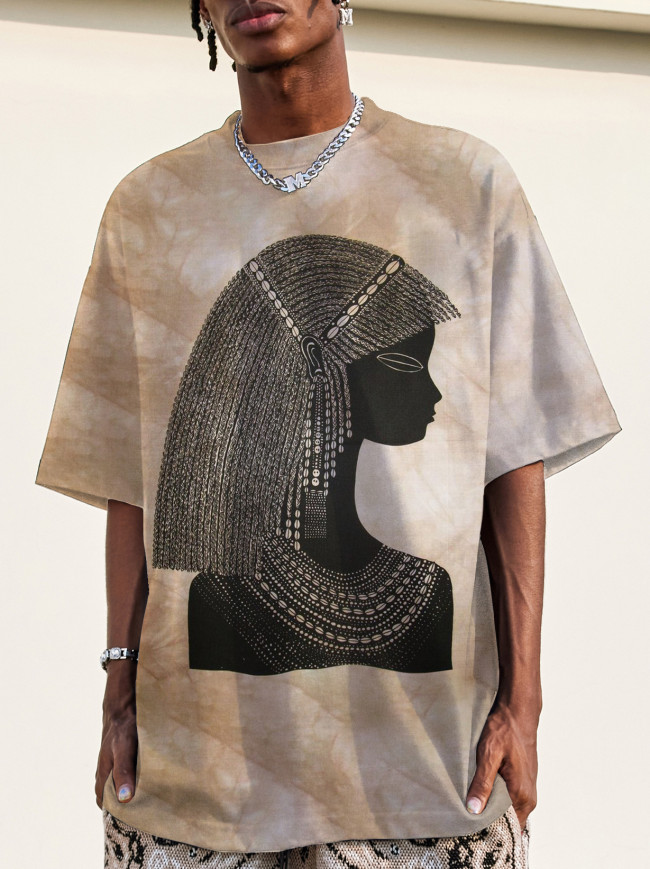 Men's African Tribal Line Drawing Art Printed Casual T-Shirt