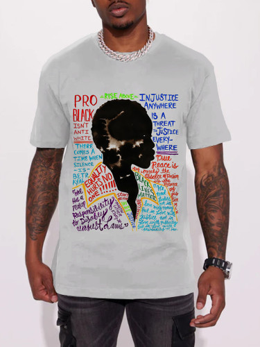Men's Black Attitude Portrait Art Painting Print Crew Neck Casual T-Shirt