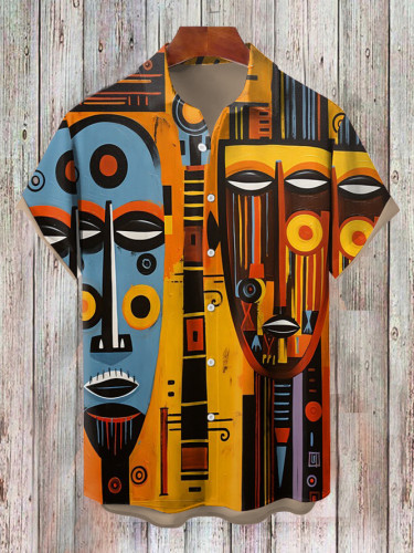 Men's Abstract Art Tribal African Oil Painting Print Short Sleeve Shirt