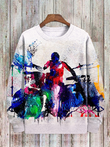 Men's Drum Set Black Music Color Ink Splash Art Print Sweatshirt