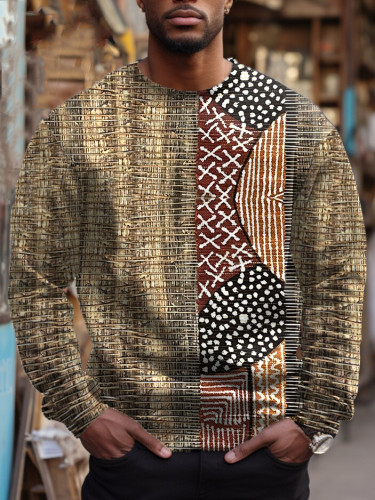 Men's African Totem Woodcut Art Print Crew Neck Raglan Sweatshirt