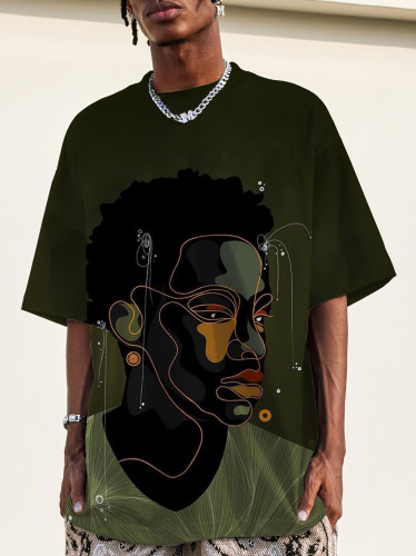Men's Line Painting Abstract Black Man Print Causal T-Shirt