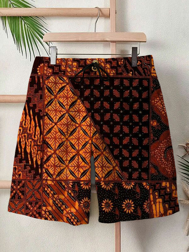 Men's Ethnic African Art Pattern Print Black History Casual Drawstring Shorts