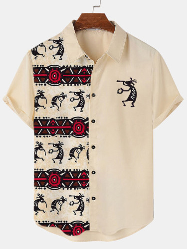 Men's Ethnic Animal Geometric Patchwork Art Graphic Print Shirt