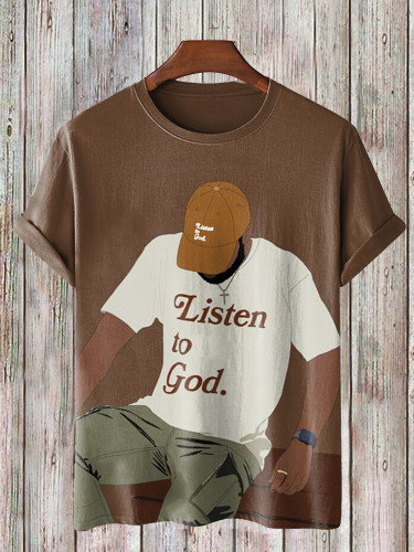 Men's Funny Listen To God Street Boy Graphic Print T-Shirt