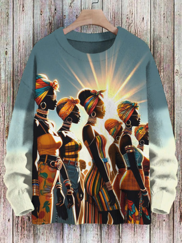 Men's Colorful Headband Black Girls Print Long Sleeve Sweatshirt