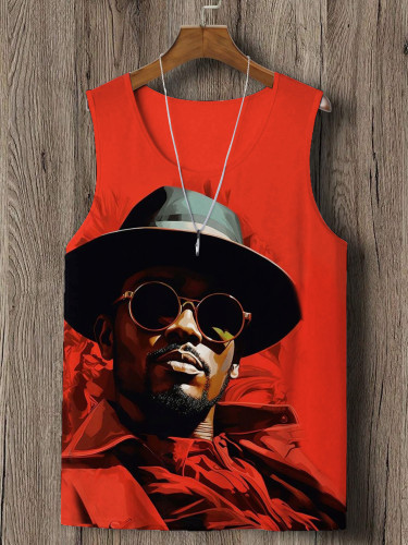 Men's Vintage Hip Hop Black Man In Suit Art Printed Tank Top