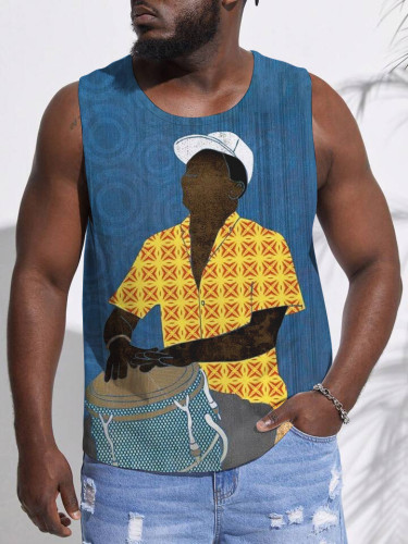 Men's Abstract Art Man Playing The Drums Print Tank Top