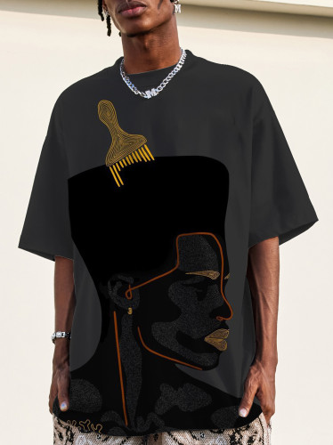 Men's Abstract Line Art Drawing Black Man Print Causal Tee