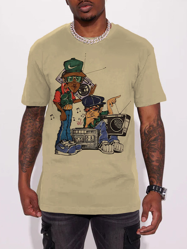 Men's Radio Street Boy Art Graphic Print Crew Neck Casual T-Shirt