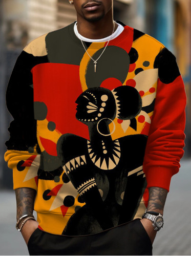 Men's Colorful Ethnic Pattern Black Girl Print Pullover Sweatshirt