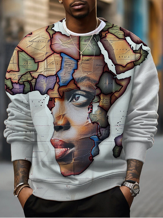 Men's Collage African Map Print Black History Month Sweatshirt