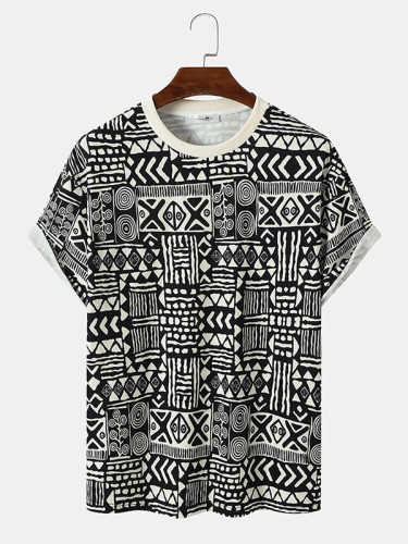 Men's African Ethnic Ornament Geo Graphic Printed Short Sleeve T-Shirt