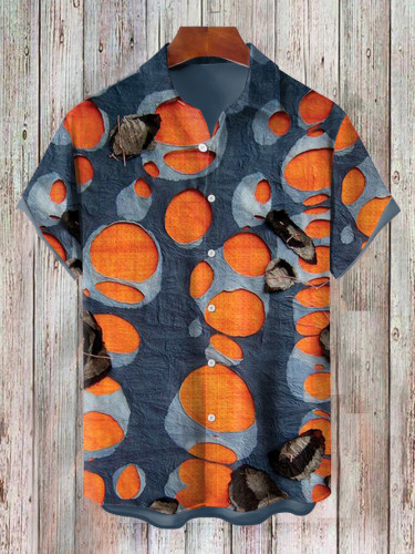 Men's Retro Ripped Fabric Art Printed Short Sleeve Shirt