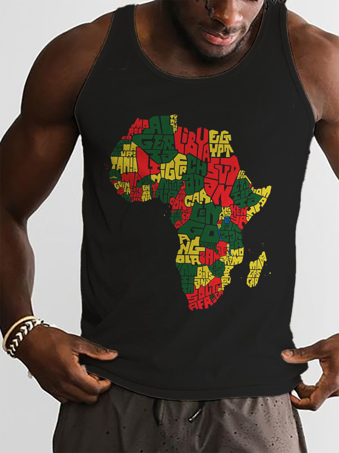 Men's Collage African Map Printed Black History Month Tank Top