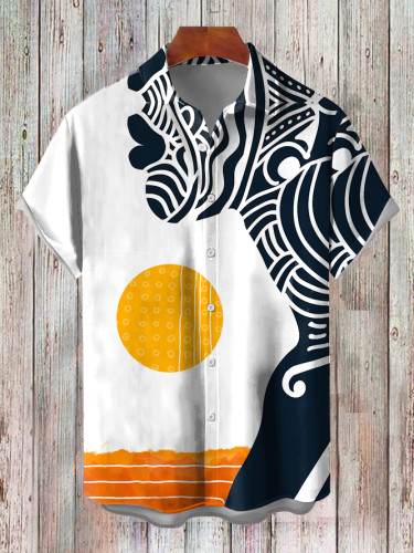 Men's Retro Sunset African Ethnic Pattern Print Short Sleeve Shirt