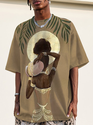 Men's Casual African Nubian Queen Moon Art Print T-Shirt