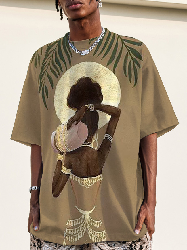 Men's Casual African Nubian Queen Moon Art Print T-Shirt