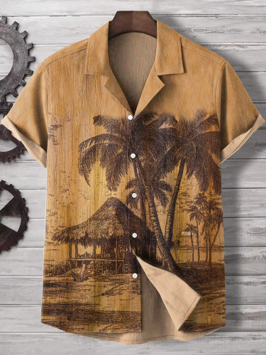Men's Tropical African Tribal Wood Grain Art Turndown Collar Shirt