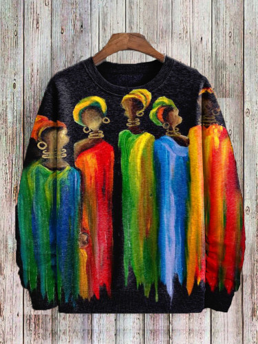 Men's Colorful African Woman Fluid Oil Painting Art Print Sweatshirt