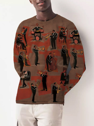 Men's Jazz Performance Art Pattern Print Long Sleeve T-Shirt