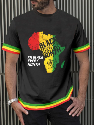 Men's Black History Month Map Print Casual Short Sleeve T-Shirt