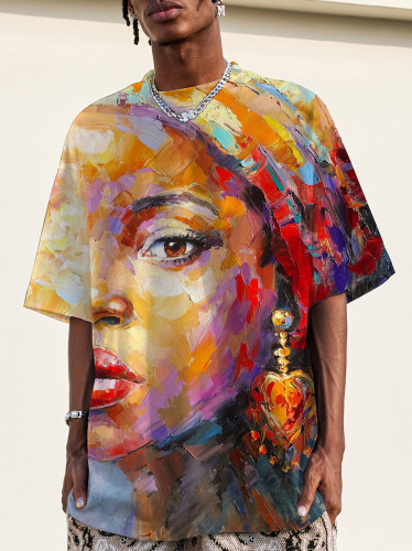 Men's Pretty Woman Oil Painting Art Printed Casual T-Shirt
