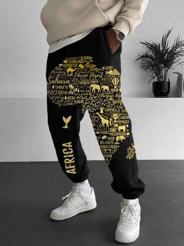 Men's African Regions And Animal Illustrations Print Casual Sweatpants