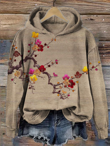 Colorful Plum Blossom Japanese Embroidery Art Hoodie