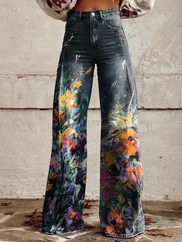 Women's Floral Print Casual Wide Leg Pants