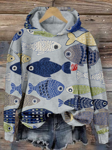 Vintage Fish Japanese Art Pattern Comfy Hoodie