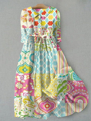 Bohemian Resort Floral Print Tie Dress