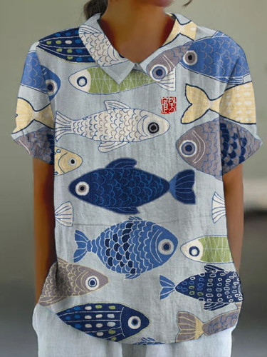 Japanese Fish Art Short-sleeved Top