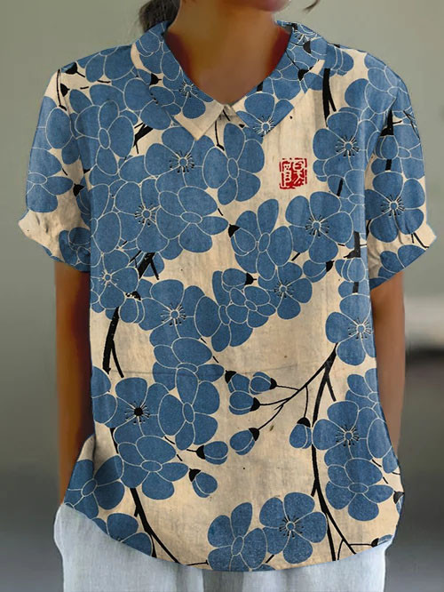 Japanese Plum Blossom Art Retro Short-sleeved Top