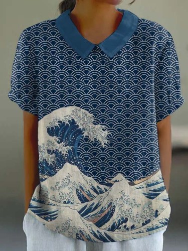 Japanese Ocean Art Short-sleeved Top
