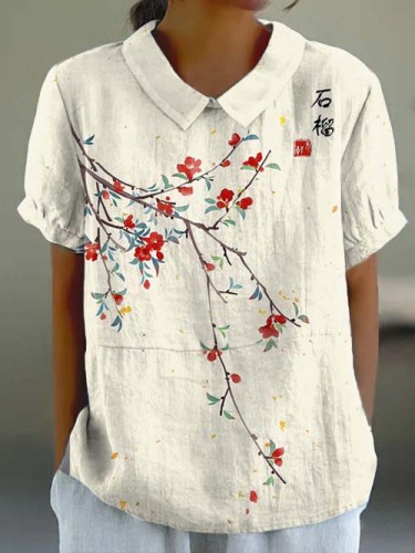 Retro Pomegranate Flower Art Short-sleeved Top