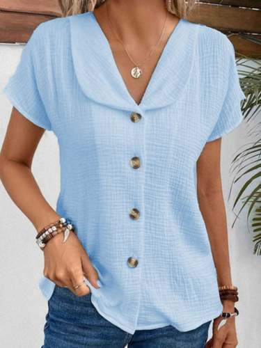 Women's Textured Fabric Dolly Collar Button Design Casual Shirt