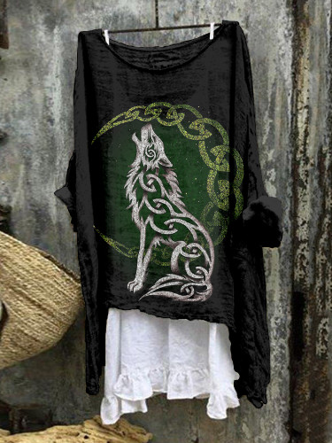 Viking Celtic Wolf Art Linen Blend Flowy Tunic