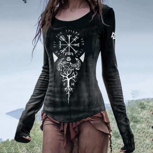 Retro Viking Ethnic Graphics Long-Sleeved T-Shirt
