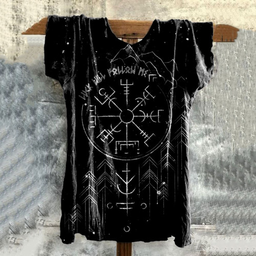 Vintage Tribal Viking Print Washed T-Shirt