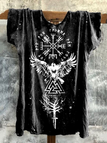 Viking Bird And Tree Of Life Print Washed T-Shirt