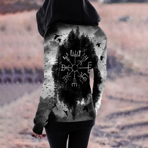 Retro Viking Totem Landscape Print Zip Hoodie